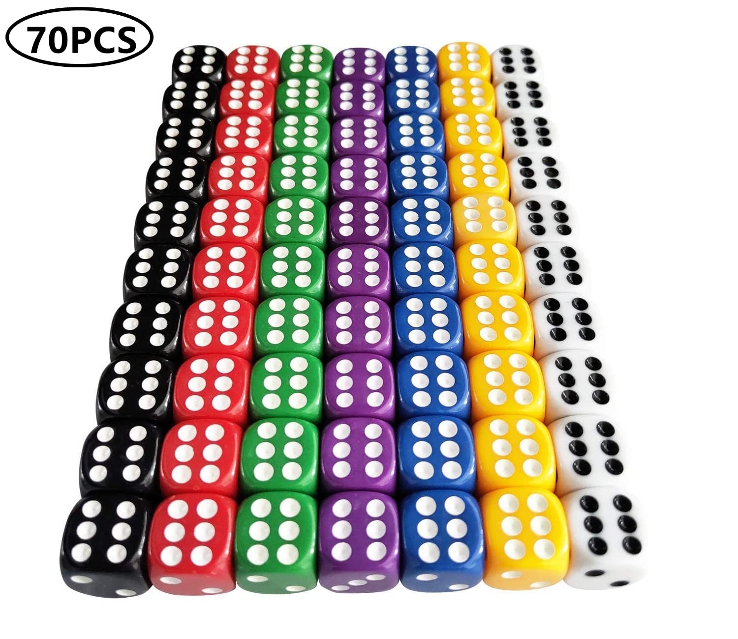 70pcs Dice 12mm Colorful Dice, 6 Sided 7 Colors, Translucent, Colors…