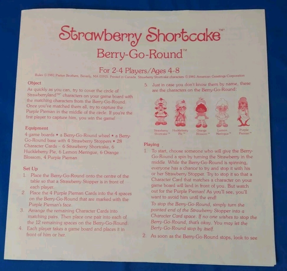 Vintage 1981 Strawberry Shortcake Berry Go Round Board Game – 99% Complete