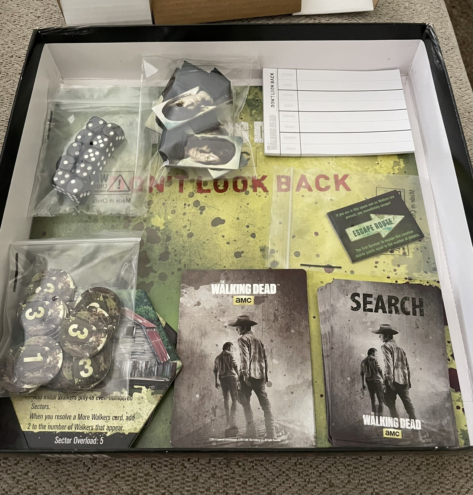 THE WALKING DEAD: Don’t Look Back Dice Board Game 2014 Cryptozoic 100% Complete