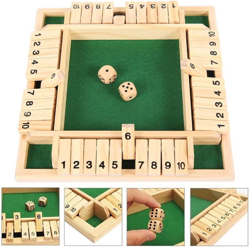 4-Player 10 Number Shut The Box Dice Game. Family Party Porch Pub Bar Board Game