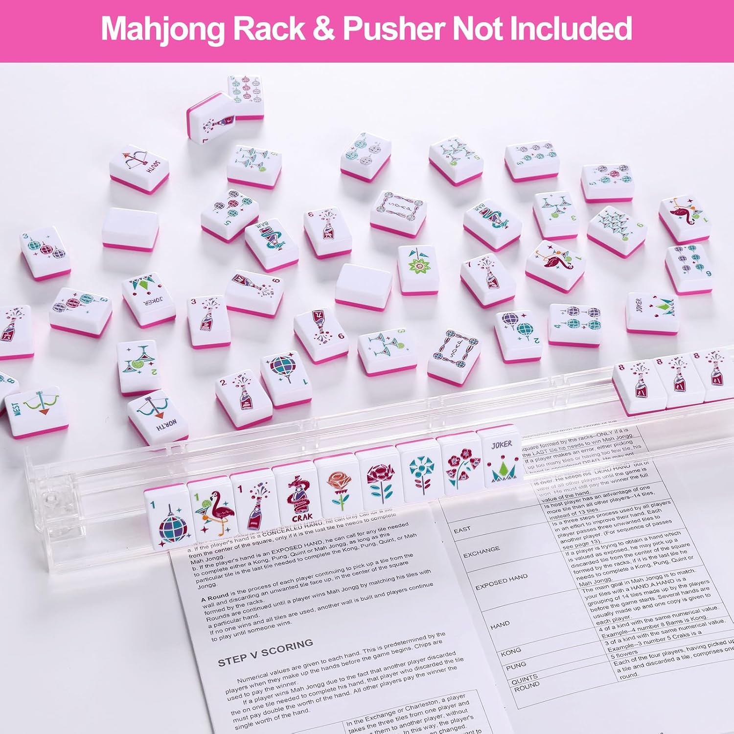 160 Engraved American Mahjong Tiles Set with Carrying Bag and Accessories, 1.2’’