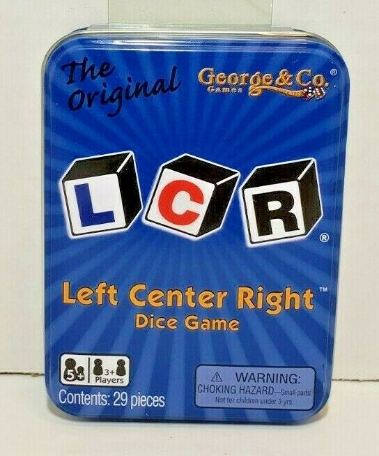 LCR Left Center Right Dice Game – BLUE TIN – The Original George & Co **NEW**