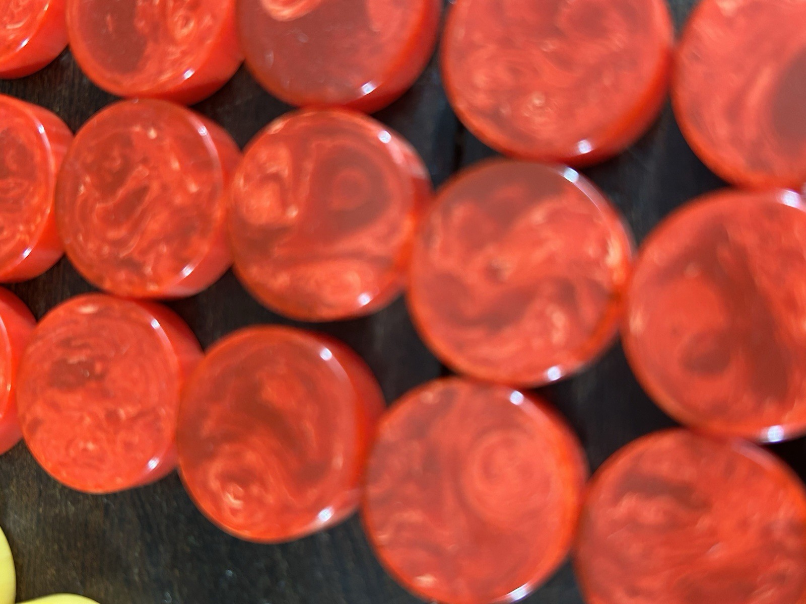 VTG Lot 30 Catalin Bakelite Backgammon Red & Butterscotch 3/4 X 3/16 & 3 Die (k)