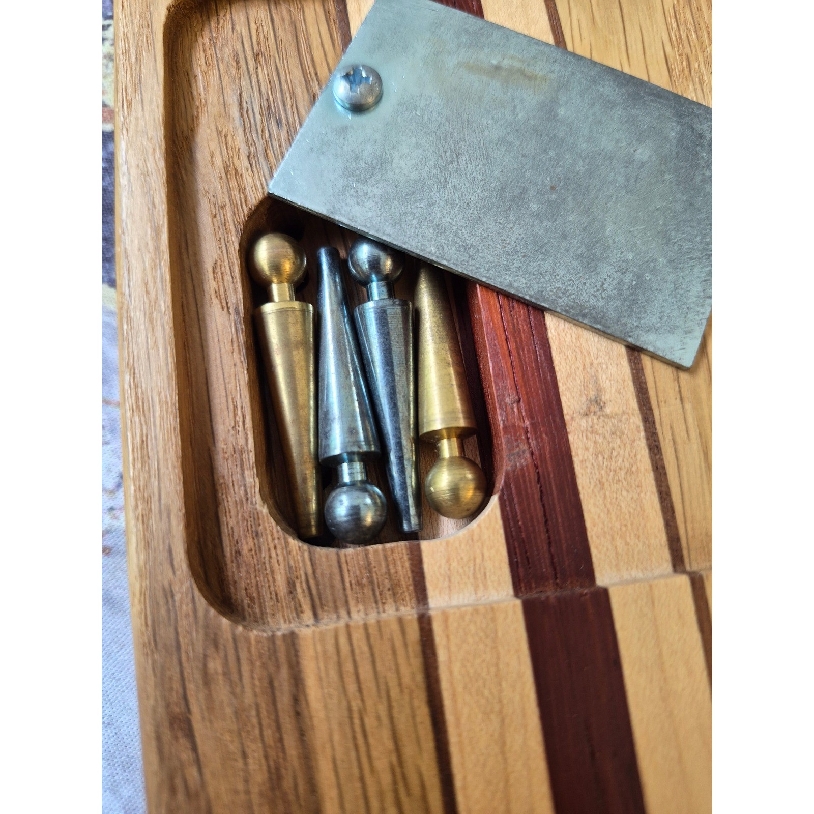 Vtg Hardwood Creations Cribbage Board Handmade Signed David Levy Metal Pegs Box