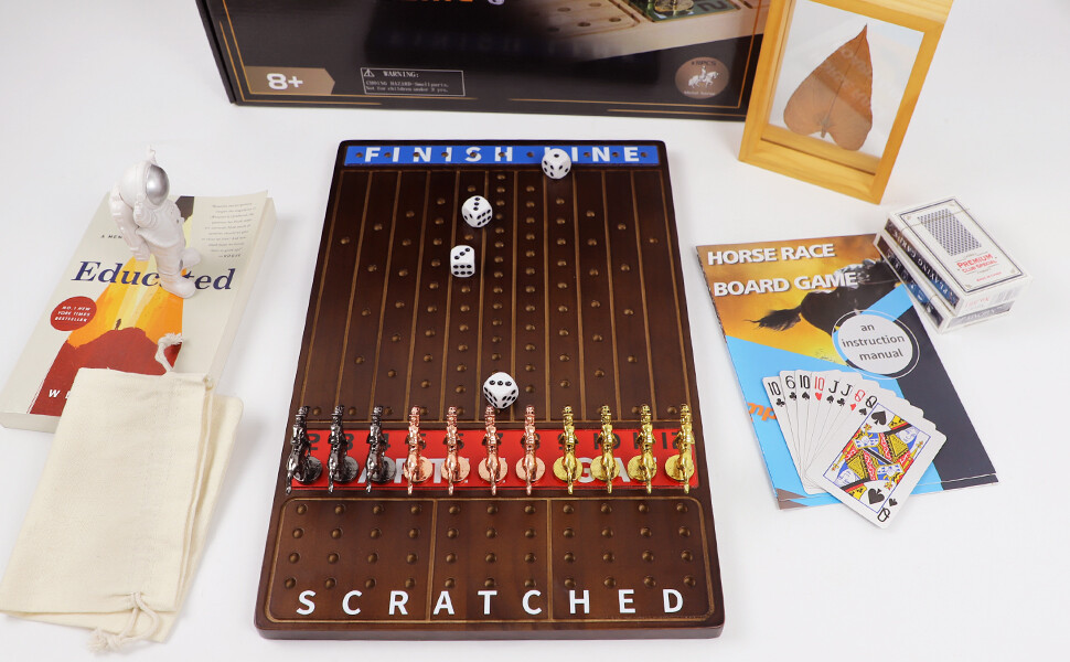 Horse Race Board Game, Thickened Solid Wood with 11 Durable Classic Metal Horses