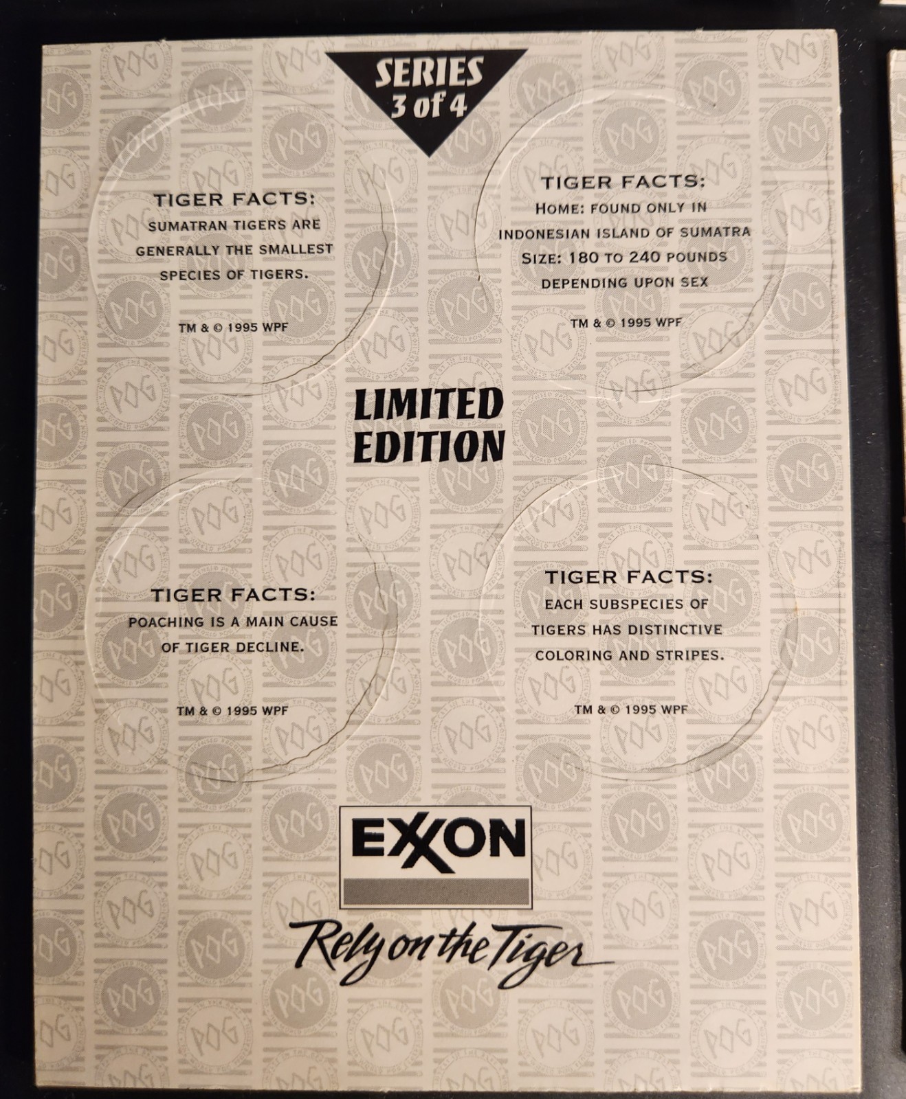 Vintage 1995 ExxonMobil Save the Tiger Fund POG Set 1-2-3-4. Original Owner