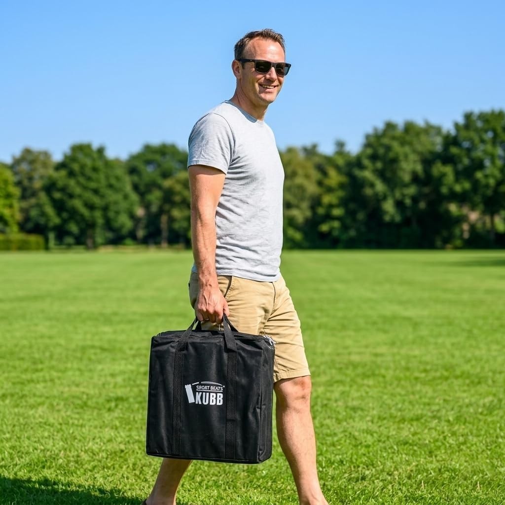 Complete Kubb Game Set: Natural Rubberwood with Travel Case for Multiple Players