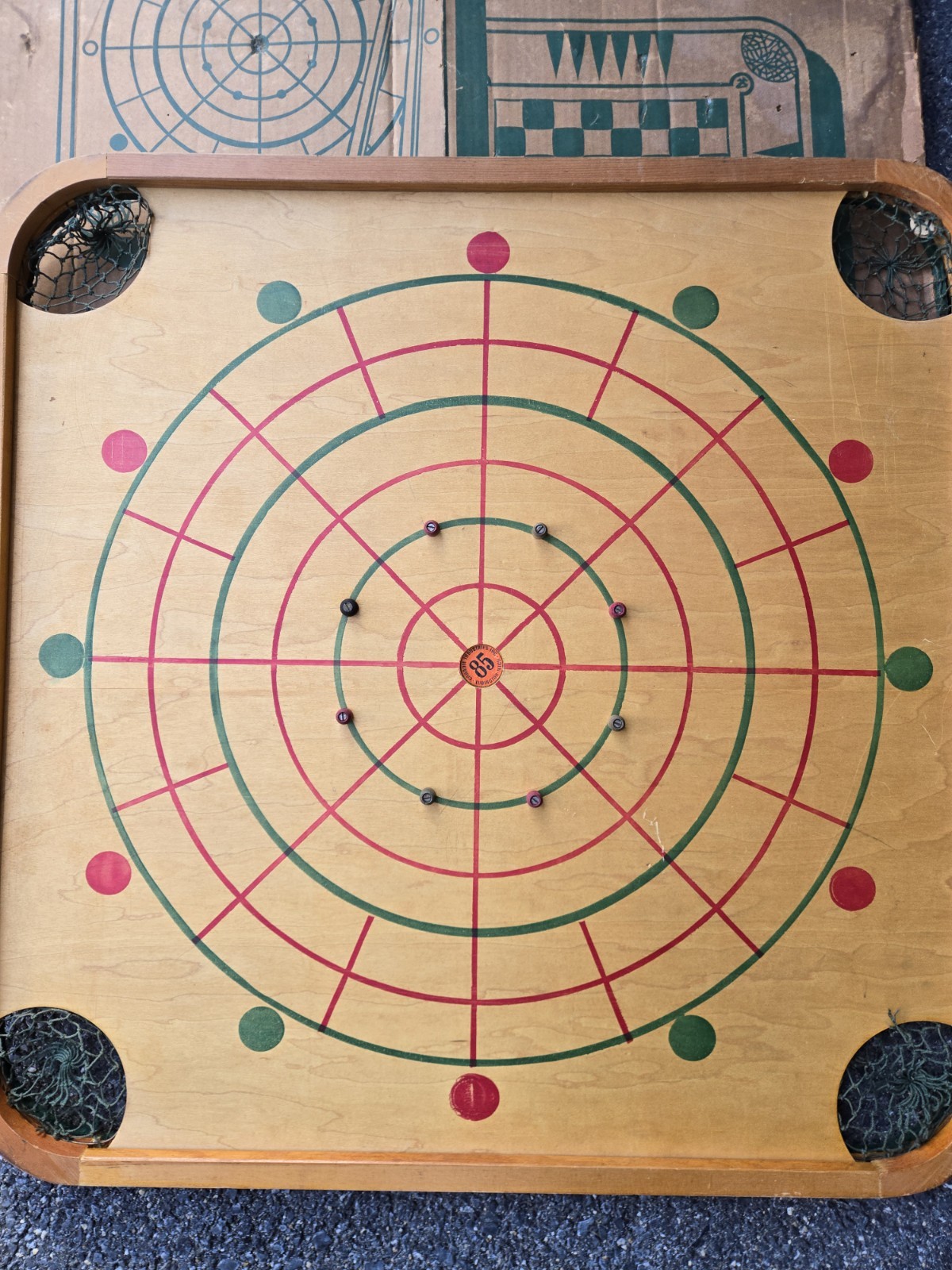 Carrom Wood Game Board #85 Vintage Original Box And Some Pieces And Instructions