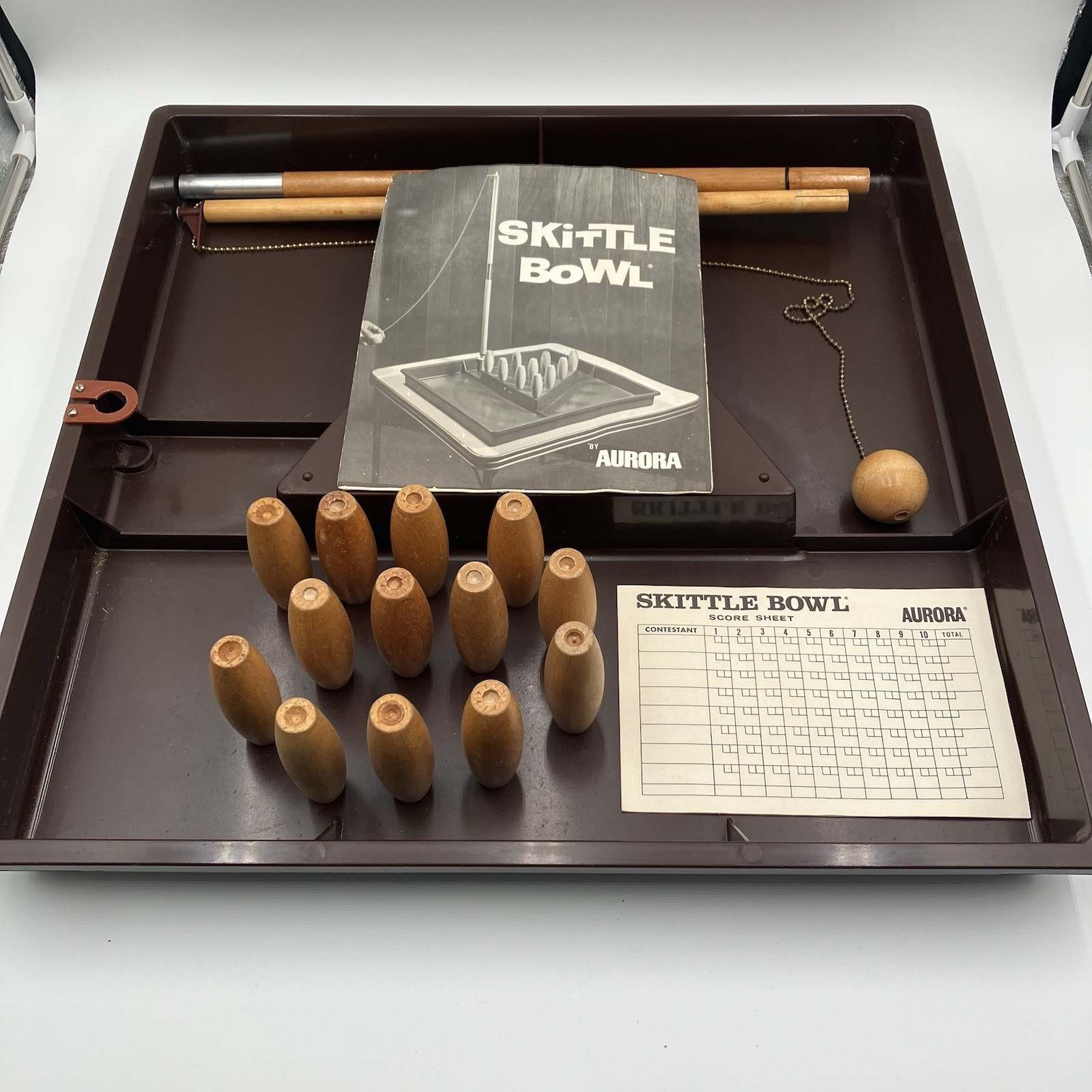 Vtg The Original Skittle Bowl Board Game Complete 3 Ex Pins Score Cards Manual