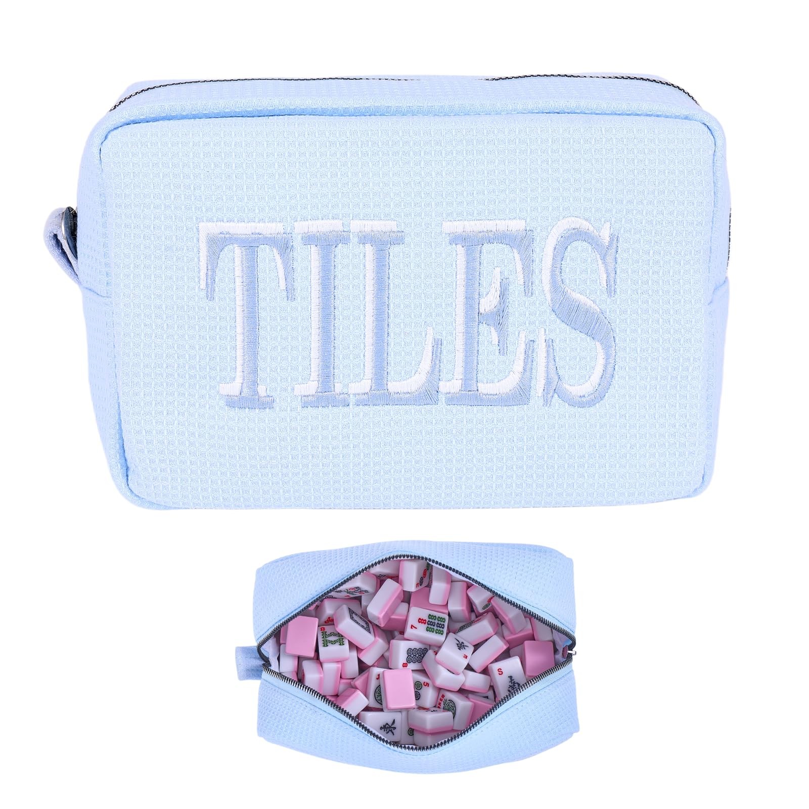 Empty Mahjong Tile Bag with Zipper, Thickened Waffle Storage Pouch for 166 Ma…