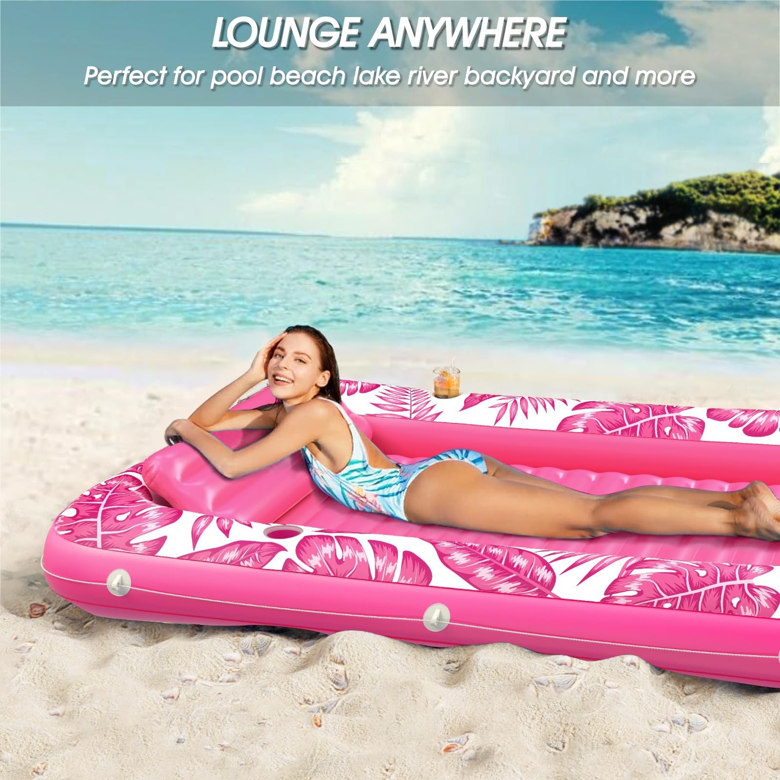 Inflatable Pool Lounger Float 4 in 1 Sun Tan Tub Sunbathing Raft Jasonwell Led