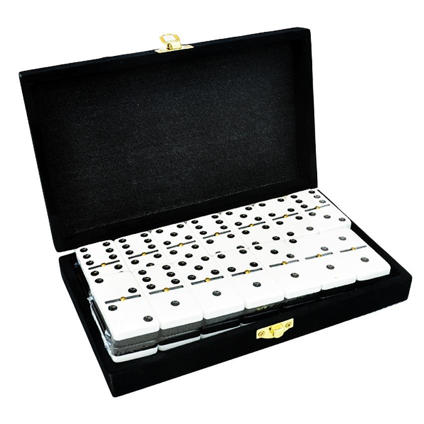 Domino Double Six 6 Two Tone Black White Jumbo ProTournament Size Velvet Box