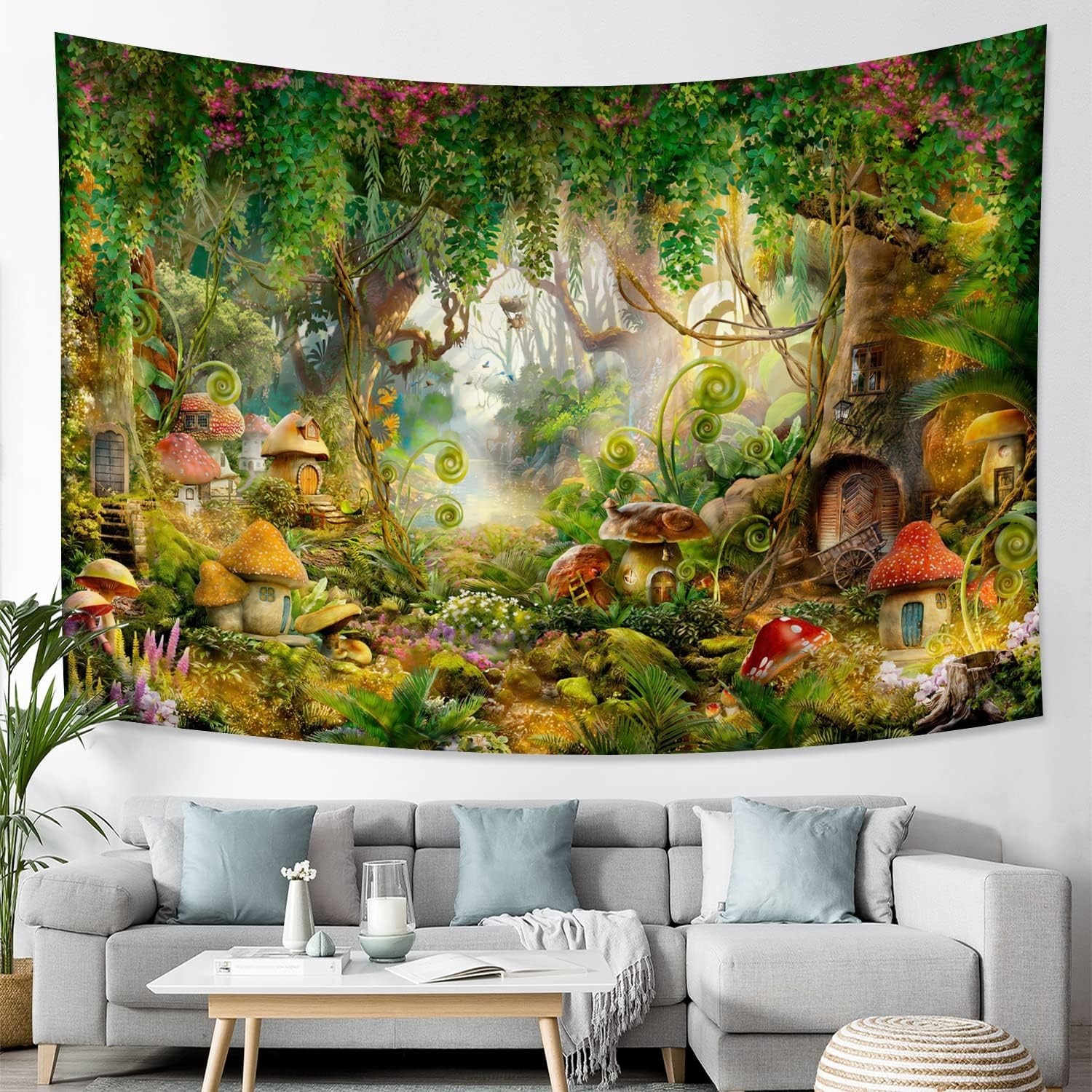 Fantasy Forest Tapestry Enchanted Mushroom Magical Tapestry Fairytale Wonderl…