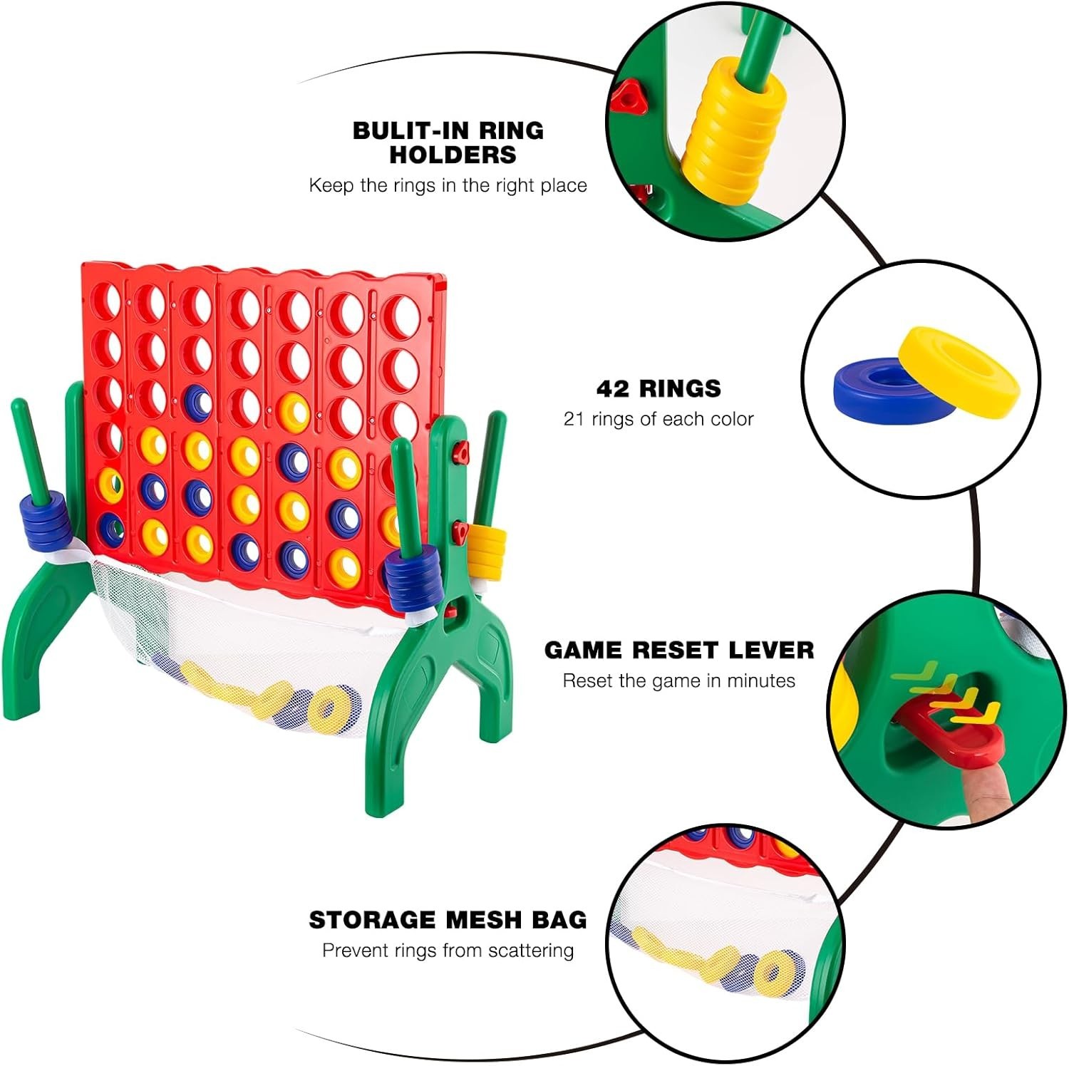 1.9 Feet Giant 4-In-A-Row Game Set for Kids & Adults Outdoor Indoor Yard Fami…