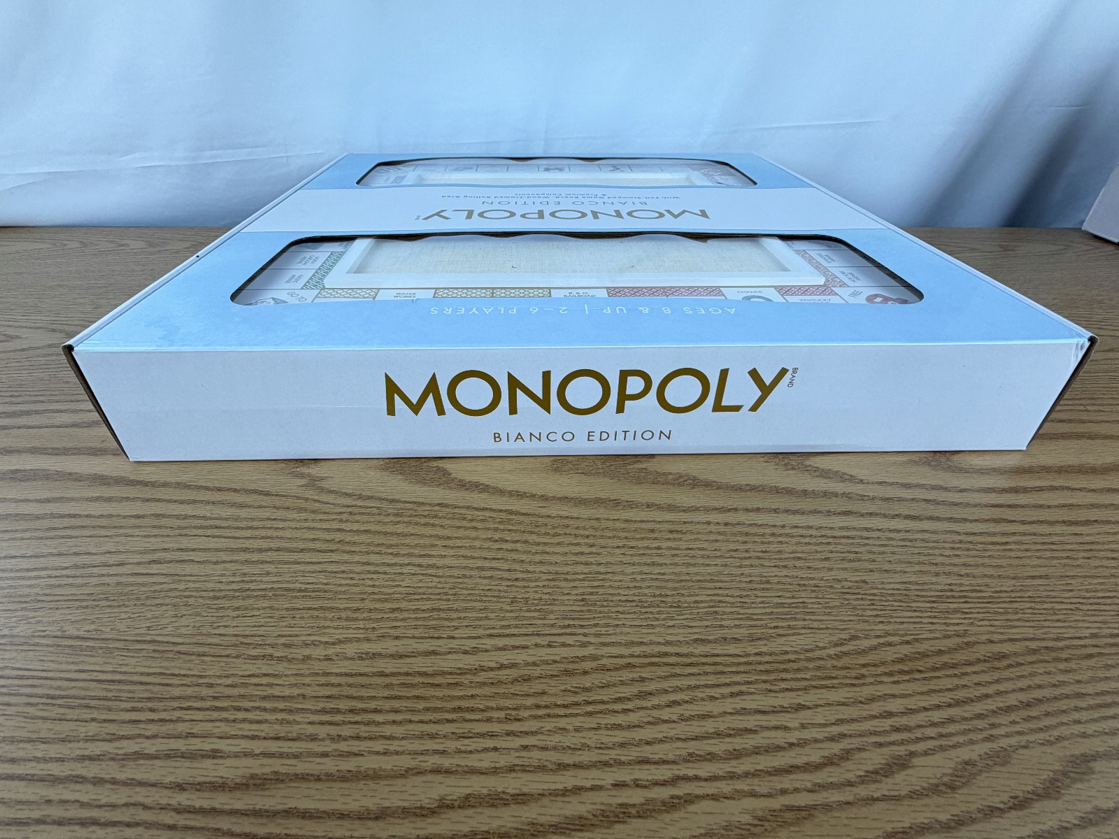 WS Game Co Monopoly Bianco Edition with Foil-Stamped Wood Game Board Open Box