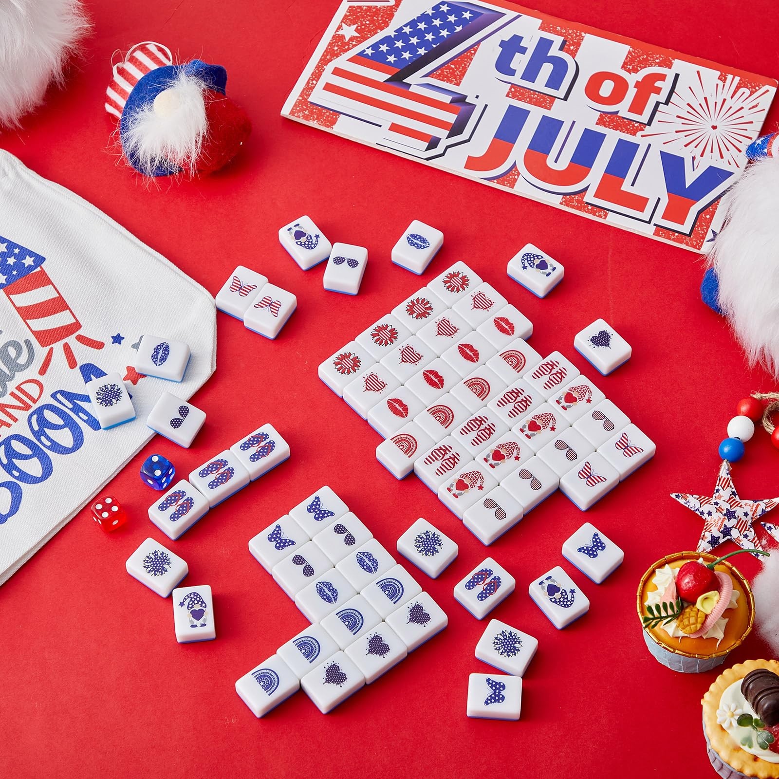 Hollowfly 2 Player Patriotic Mahjong Block Set Storage Bags 65 Tiles 30 Mm 4Th