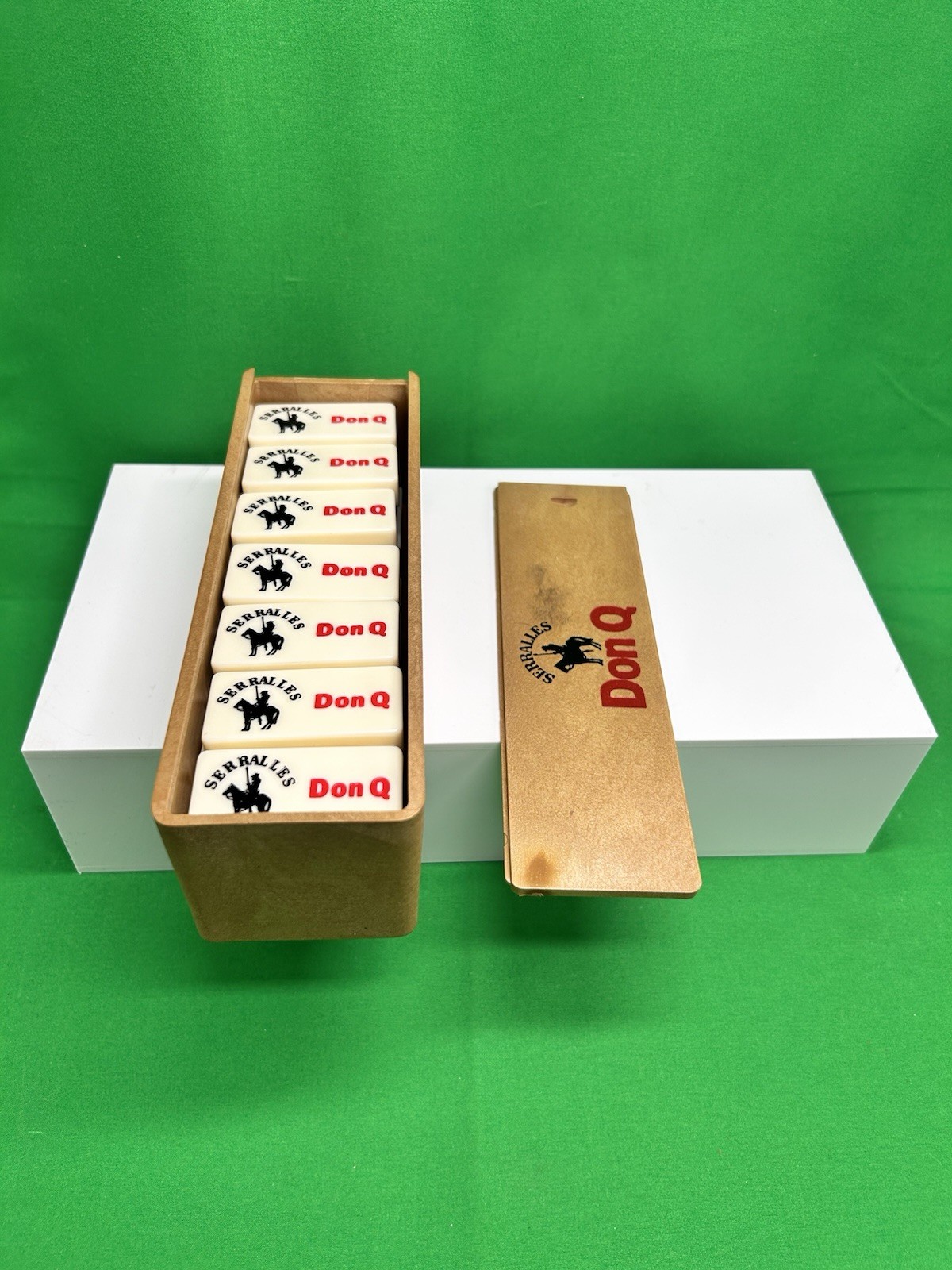 Vintage DON Q SERRALLES Quixote Rum Promotional Bakelite Domino SET Clean JAPAN