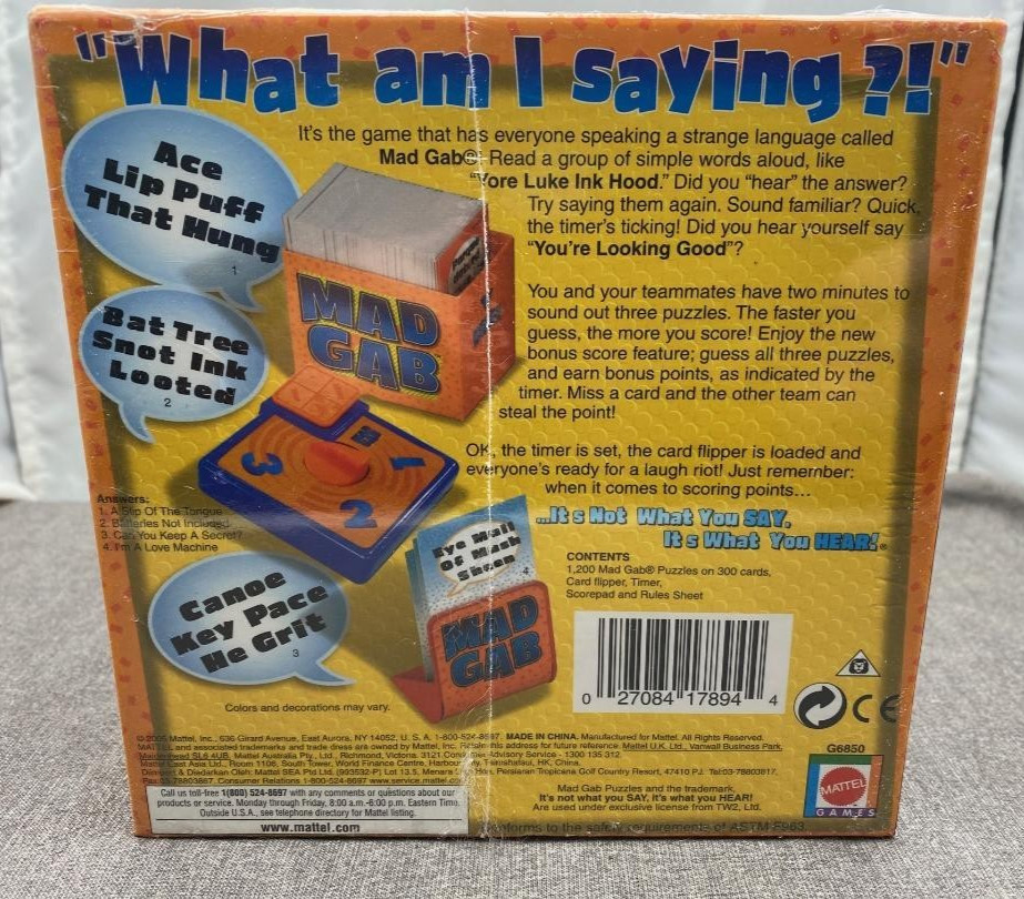 Vintage Mad Gab Game Word Game Mattel 2005 Brand New Sealed