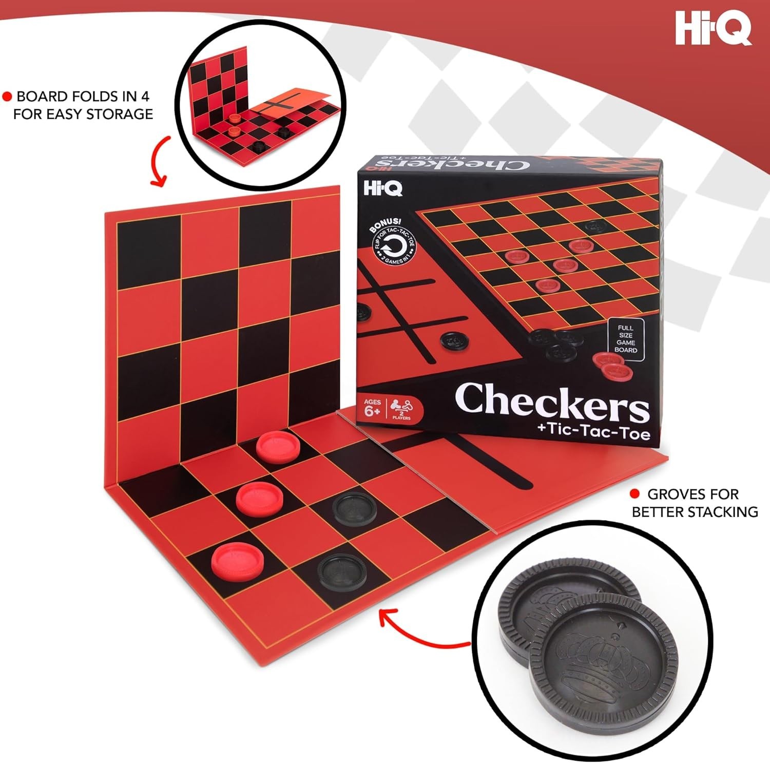 HI-Q Checkers & Tic-Tac-Toe Board Game Set – Classic Strategy for Kids & Fami…