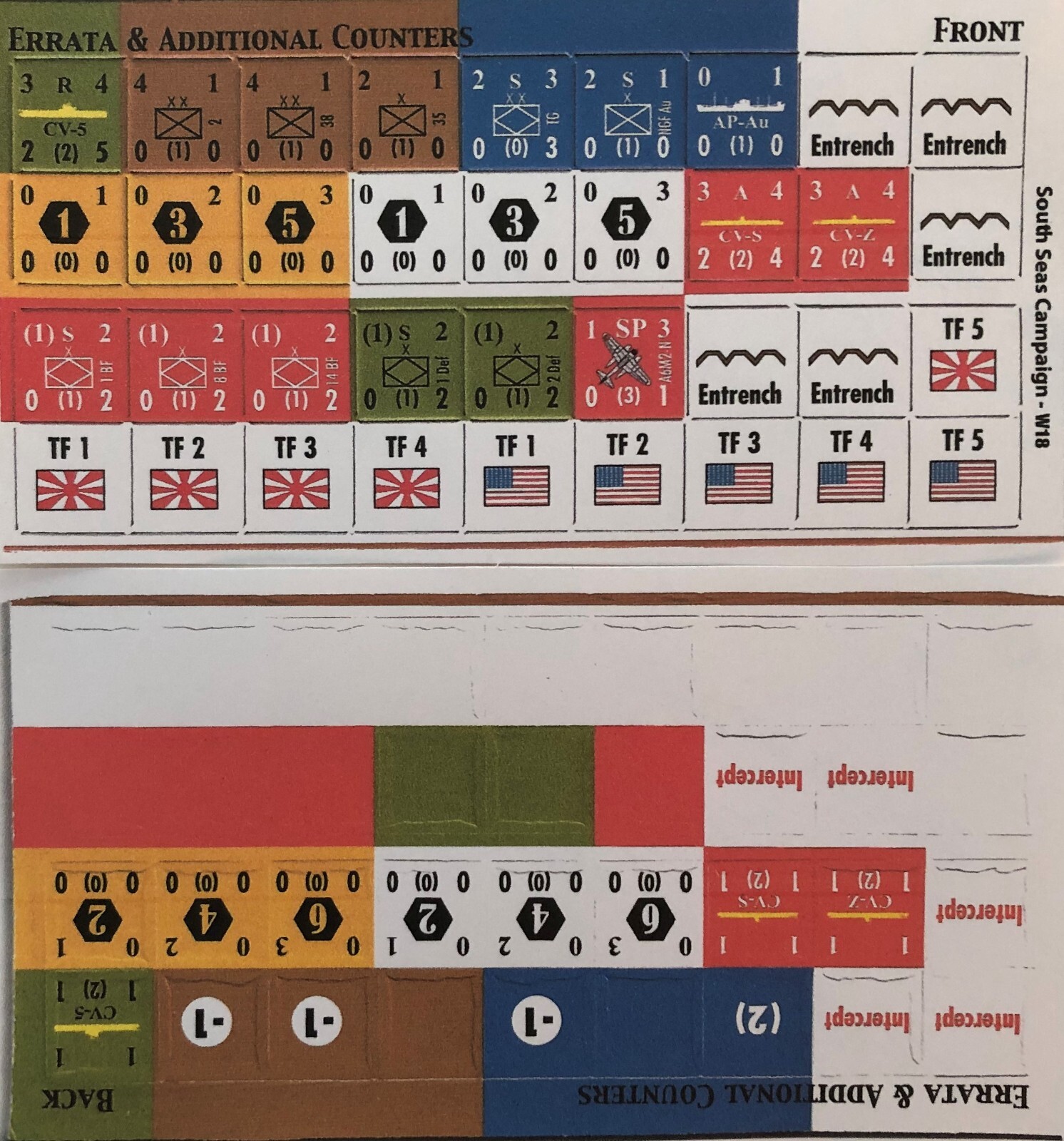 The SOUTH SEAS CAMPAIGN Game EXPANSION (W at War #18) 36 Counters! +4 BONUS! VG!