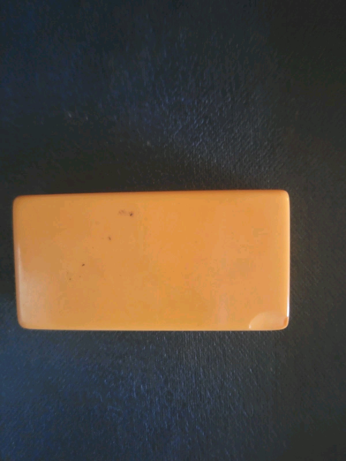 Vintage Crisloid Domino Set 28 Pc Double Six 1/2″ Thick Butterscotch Blue Case