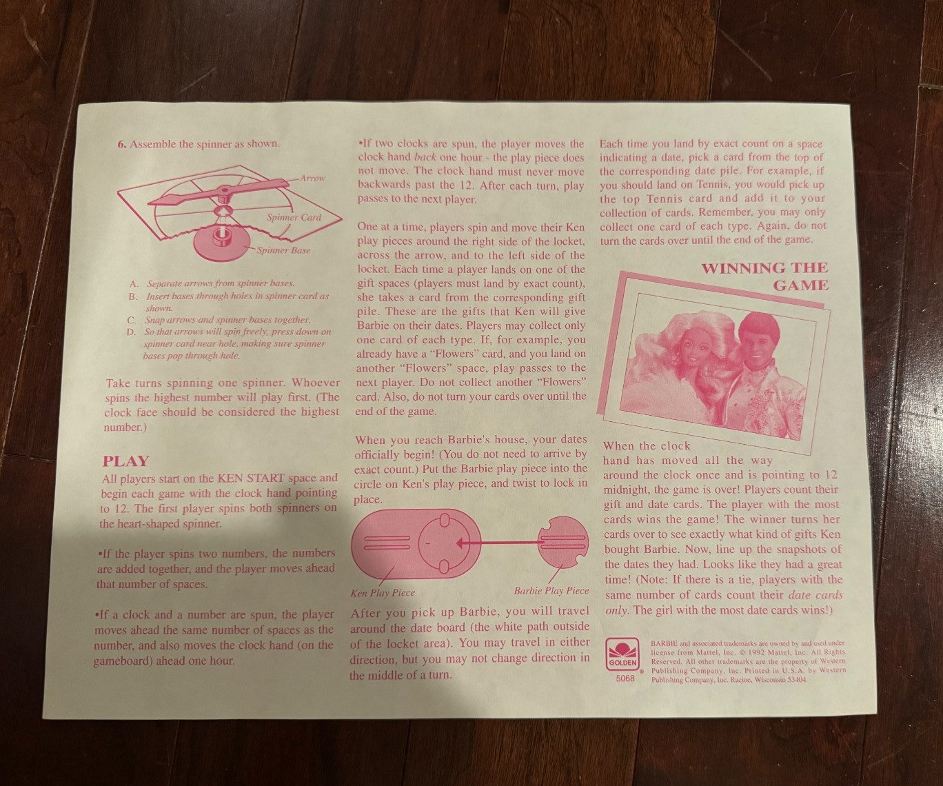 Vintage 1992 Barbie Dream Date Board Game 100% Complete Golden Mattel