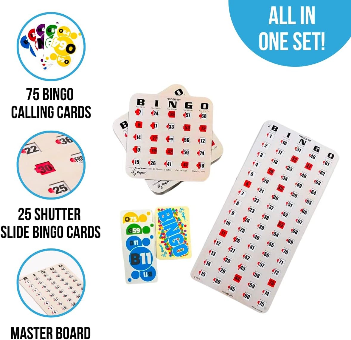 Regal Bingo Finger-Tip Shutter Bingo Cards Set w/Sliding Windows – 25 Bingo S…
