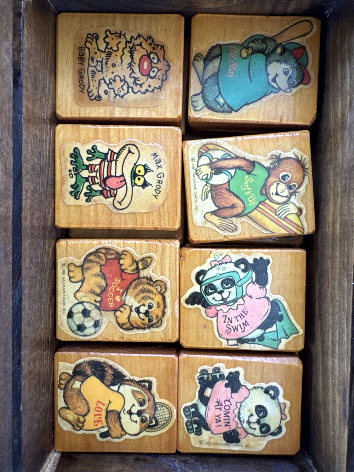 The Grodies & Shirt Tales Wooden Memory Game Matching Tiles In Box OOAK