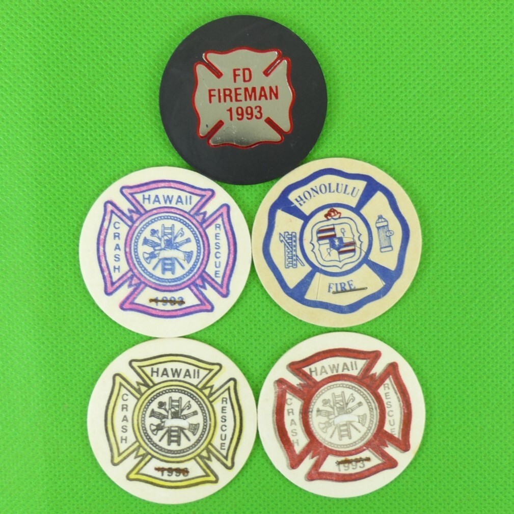 Lot of 5 Hawaii Honolulu & Hilo Fire Department Crash Rescue Pogs from 1993