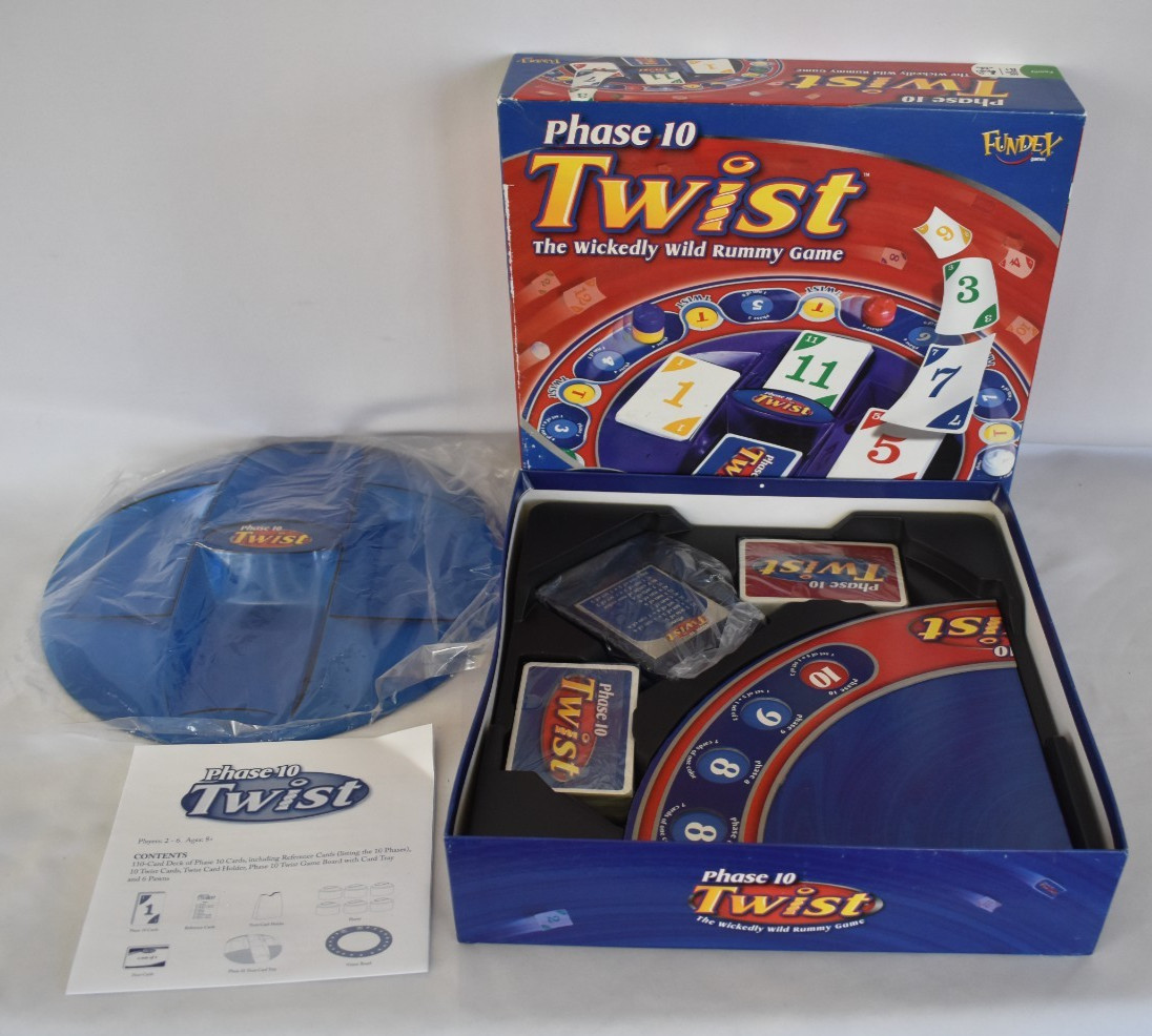 Phase 10 Twist Board Game Open Box SEALED PARTS Fundex 2008 Wickedly Wild Rummy