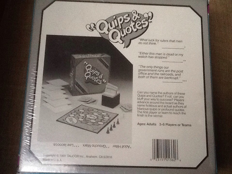 QUIPS & QUOTES TALICOR 1991 Game New Sealed