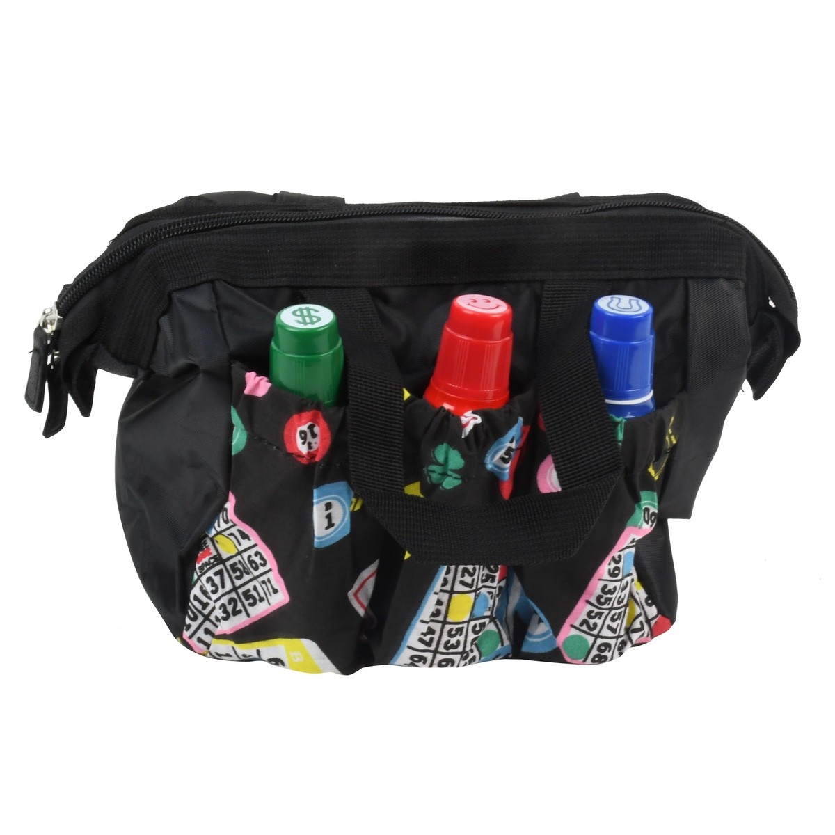 Black 6 Pocket Bingo Dauber Tote Card Dabber Zipper Bag Game Night Accessory
