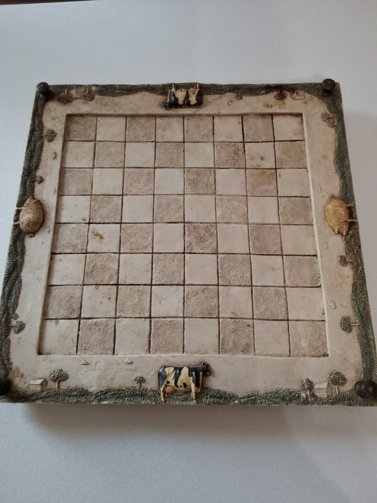 Reversible Checkers/Tic-tac-toe Farmhouse Theme Game Board