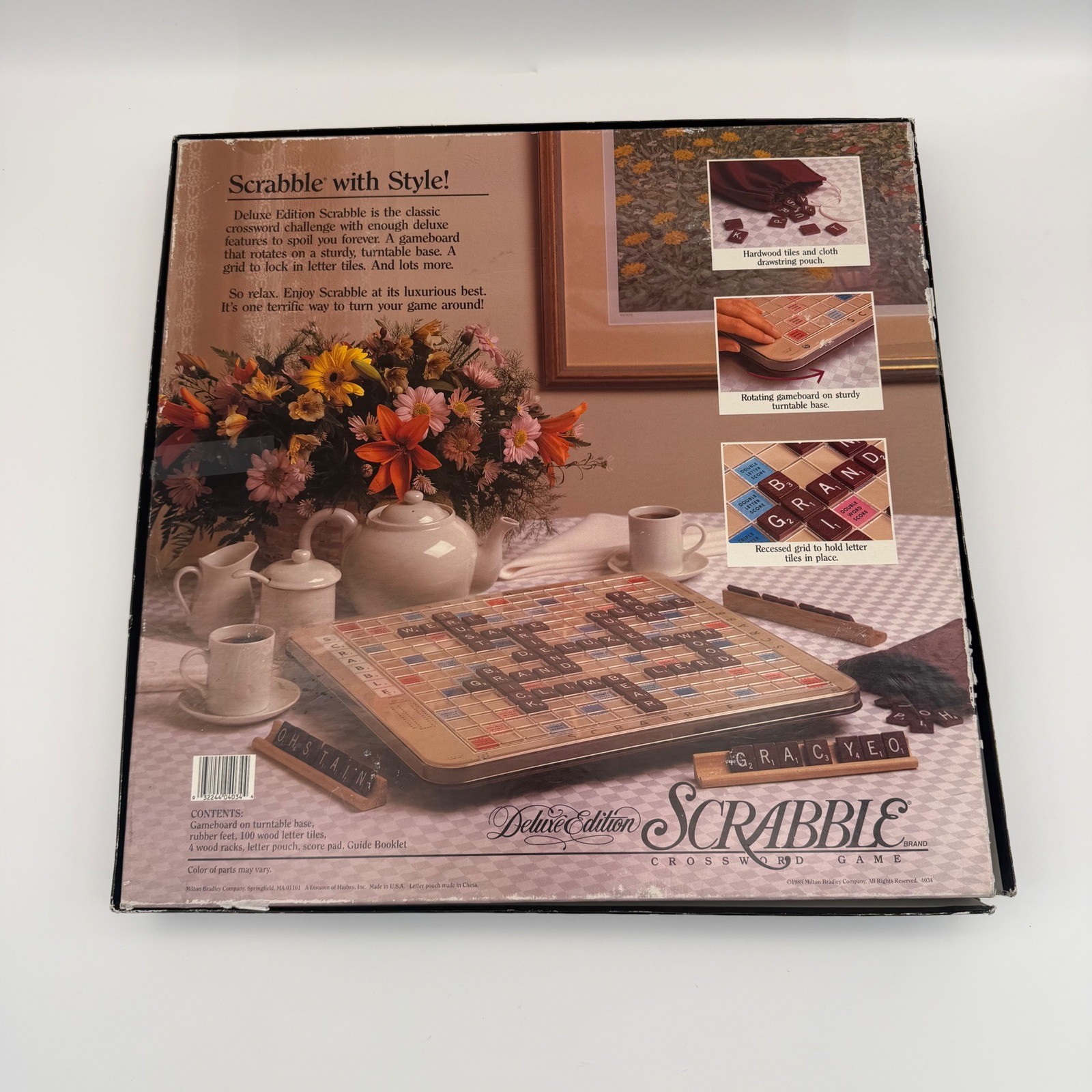 Vintage 1989 Scrabble Deluxe Edition Board Game Rotating Turntable 100% Complete