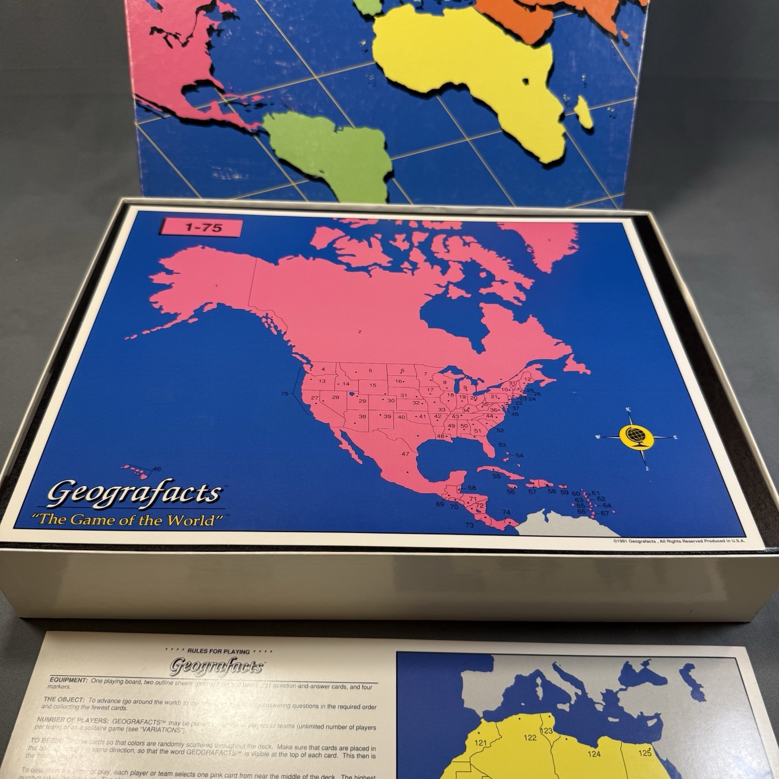 Rare 1991 Geografacts Board Game 100% COMPLETE Learning Educational New Open Box