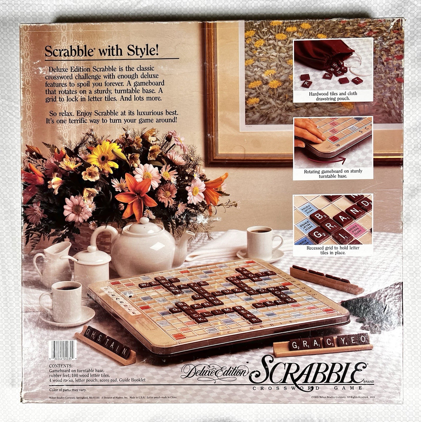 1989 Deluxe Scrabble Crossword Game Rotating Turntable Complete 100 Tiles MB