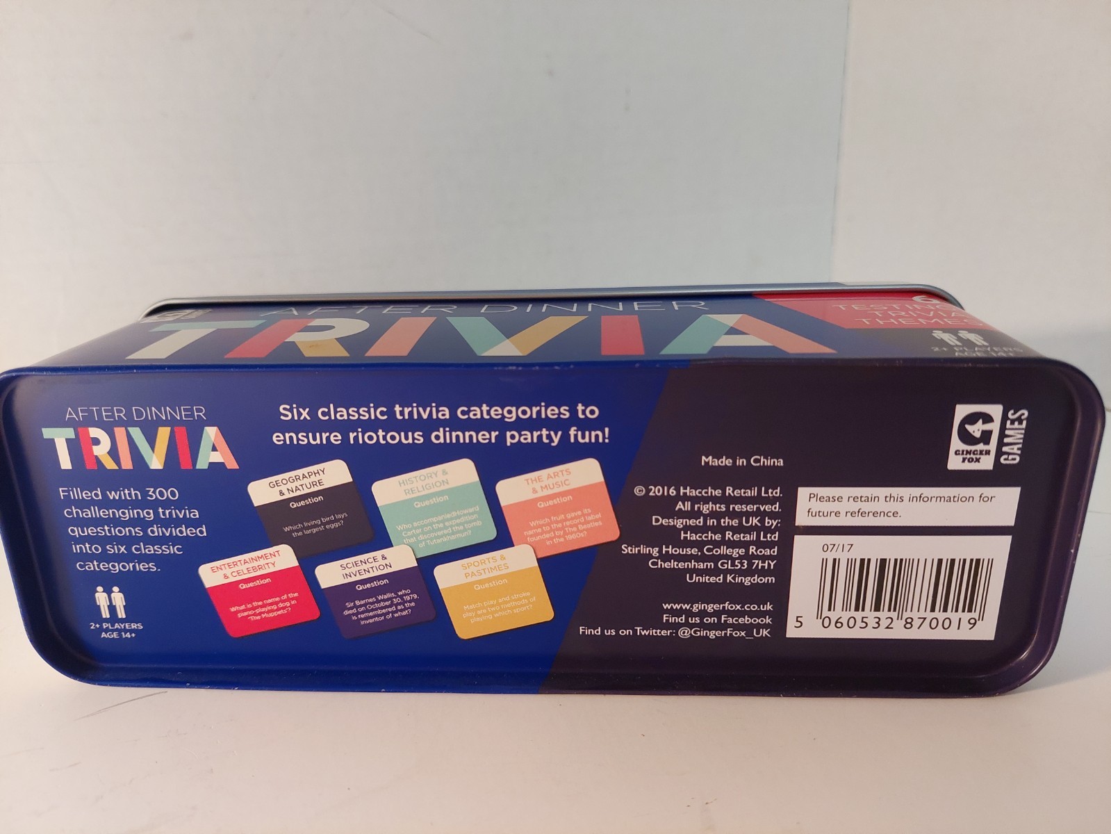 After Dinner Trivia Game 300 Cards 6 Testing Trivia Themes Ages 14+ New In Tin