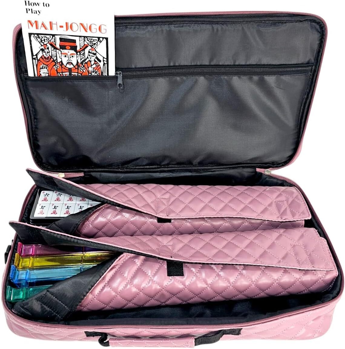 American Mahjong Set Purple Pink Quilted PU Leather Carrying Bag.0629U3