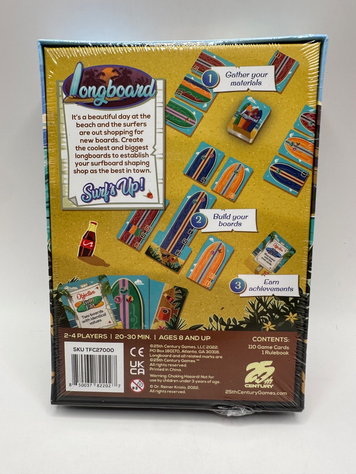 NEW Longboard Surfboard Building Card Game 25th Century Games 8+ 2-4 Players