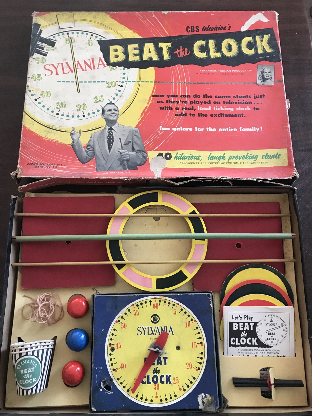 Vintage CBS BEAT THE CLOCK Sylvania Board Game 1954 Lowell Toy Corp Bud Collyer