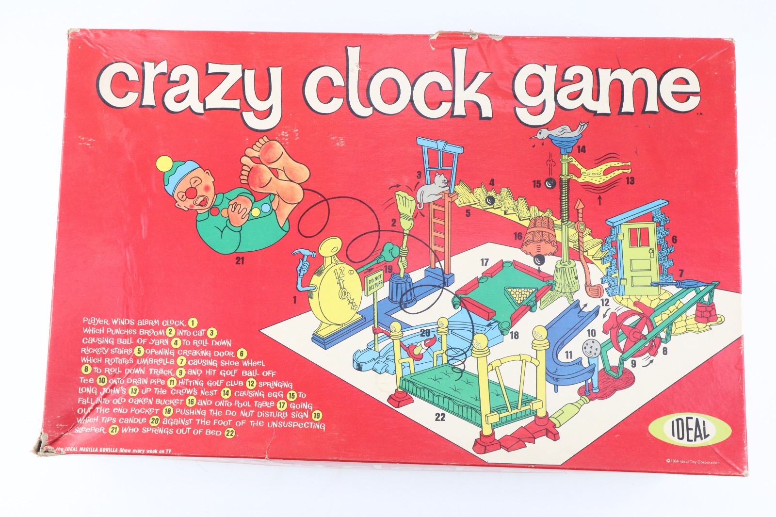 Vtg 1964 Ideal CRAZY CLOCK Game 100% Working & Working W/ Box