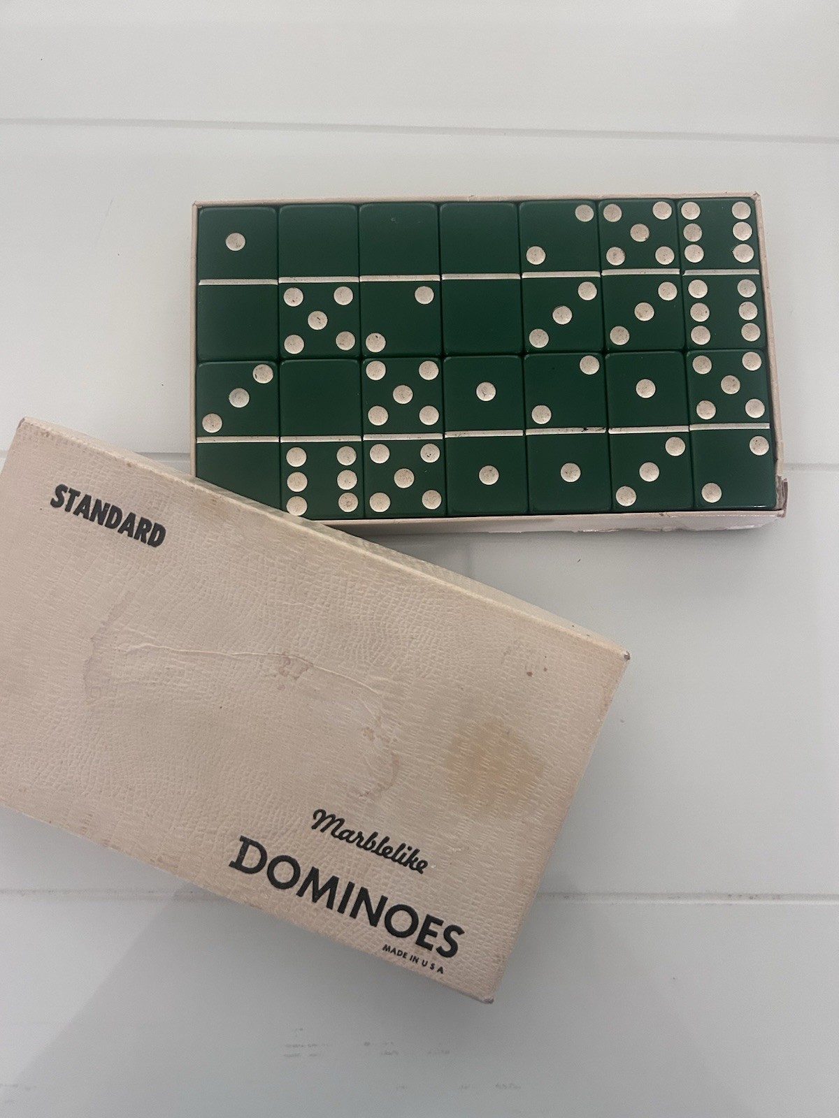 Puremco No. 616 Standard Marbelite Dominoes Green Tiles w/ Box Made in USA