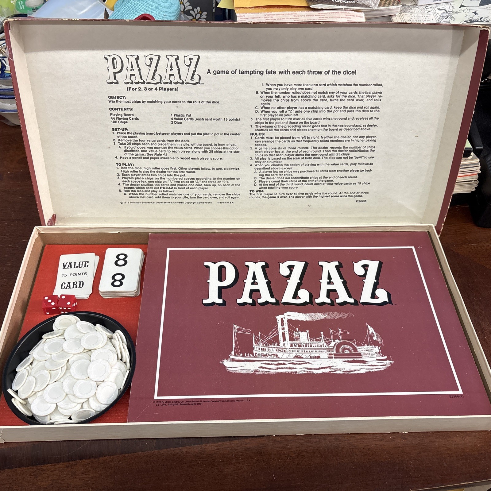 Vintage 1978 PAZAZ Board Game By MB & ES Lowe Card Chips and Dice Family Game