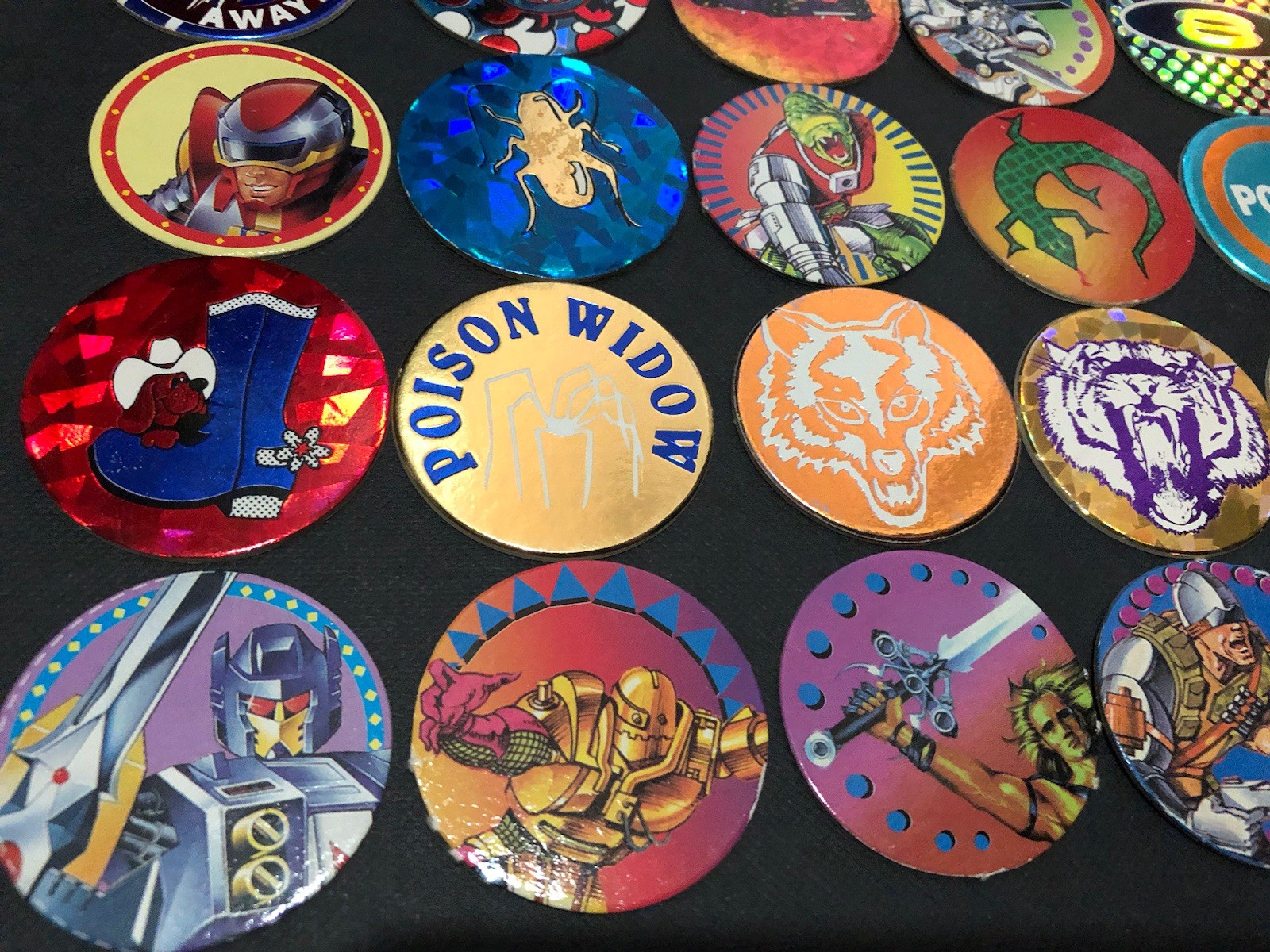 Lot of 20 Vintage 1990’s POGS Milk Caps, 1 Yin Yang Metal Slammer