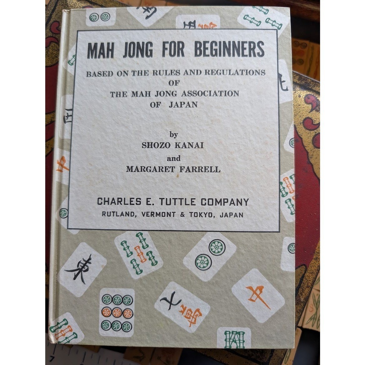 Antique 20s Admiral Mahjong Set Bone Bamboo Tiles Sticks Tin Box Hand Carved