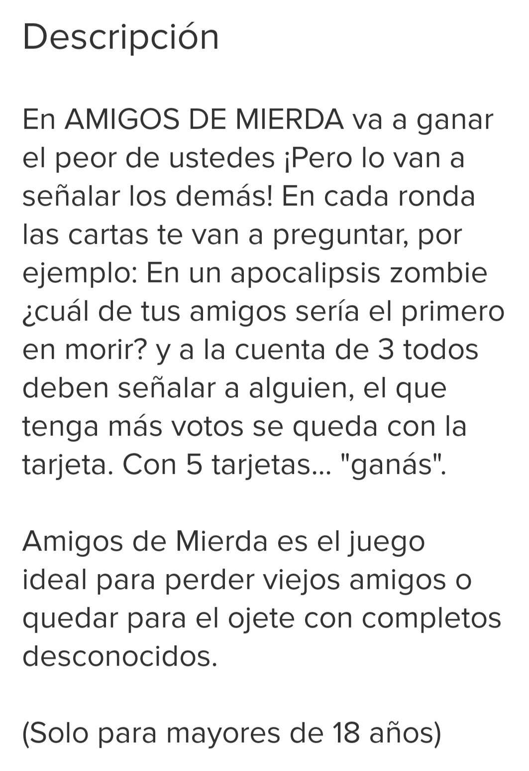 JUEGO ” AMIGOS DE MIERD@” PARTY PREVIAS ARGENTINA CARDS GAME + 18 Años