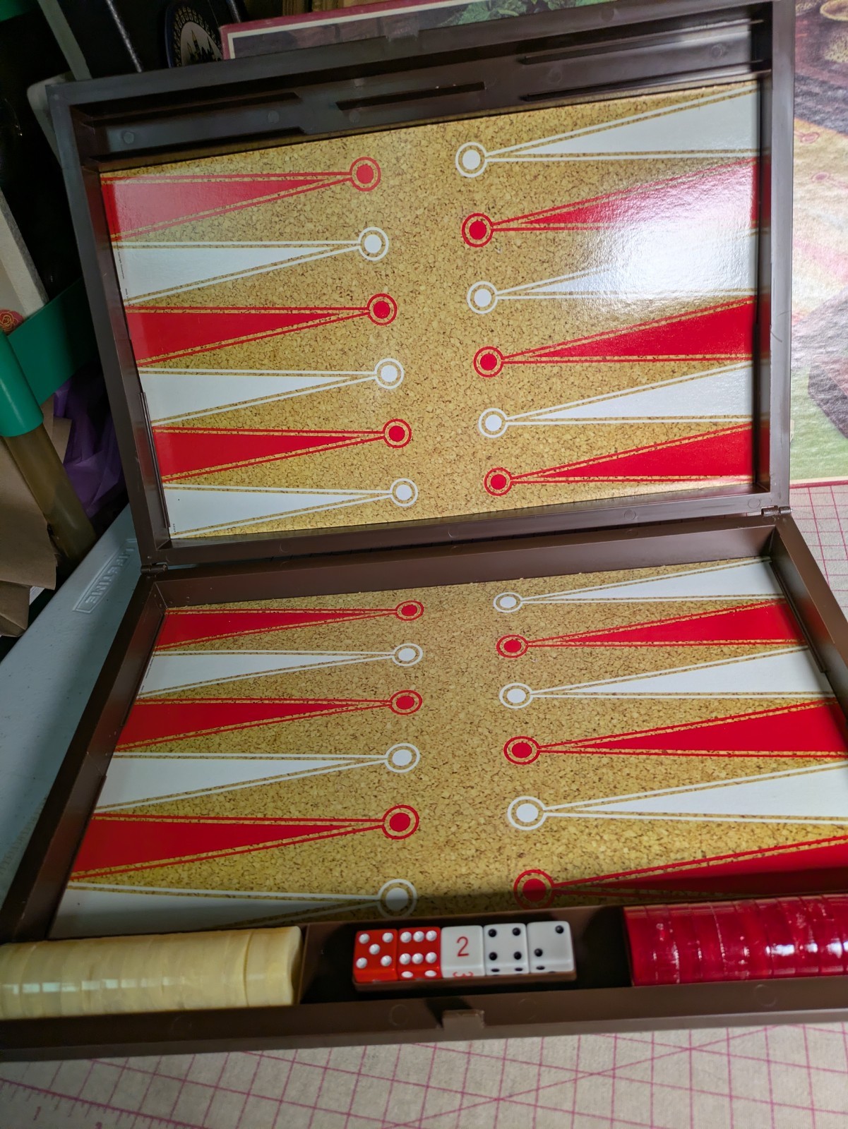 Vtg 70s Backgammon Lowe Plastic Box Board Game COMPLETE