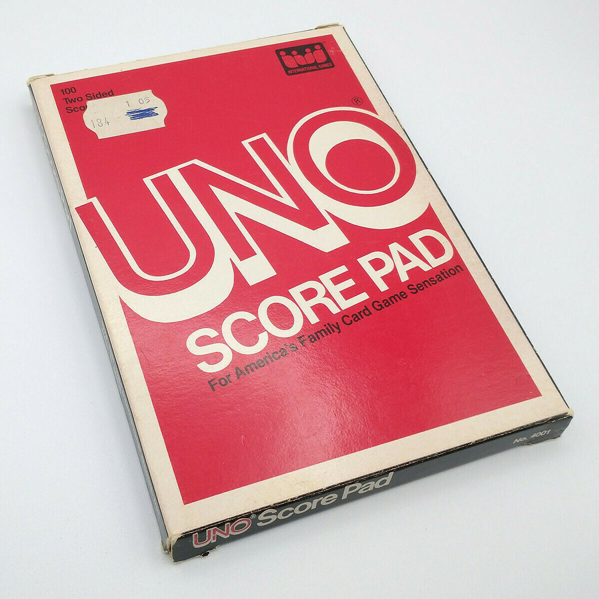 UNO Score Pad / 2 Sided Score Sheets in Box / 1984 Vintage International # 4001