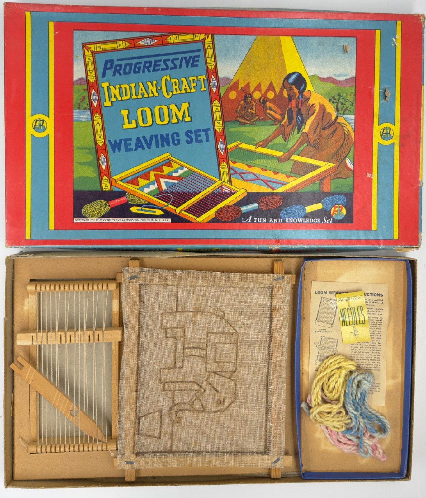 Vintage 1941 Indian-Craft Loom Weaving Set Progressive Toy #1006 USA RARE READ