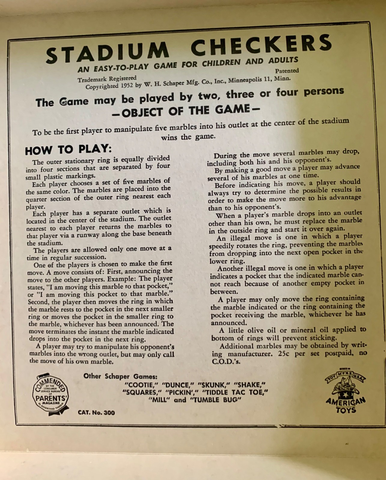 Vintage 1952 Stadium Checkers Board Game Complete Marble Race Game Schaper #300